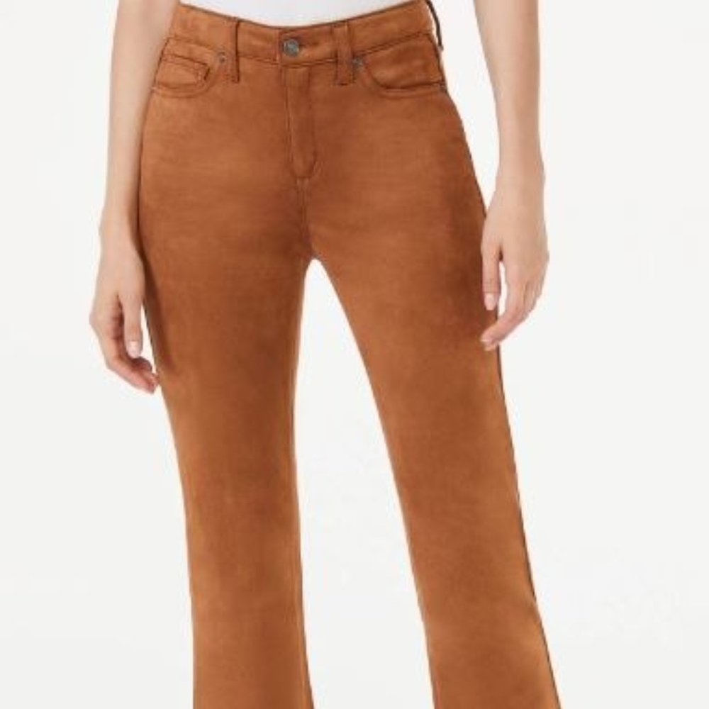 Scoop Faux Suede Brown Ankle Crop Flare Jeans Misses Size 16